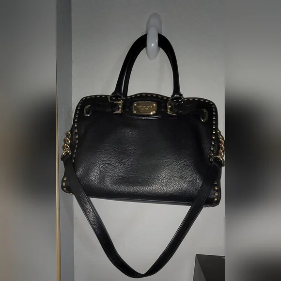 Michael Kors Black Hamilton  Leather  Bag  with Gold Hardware - Picture 3 of 6